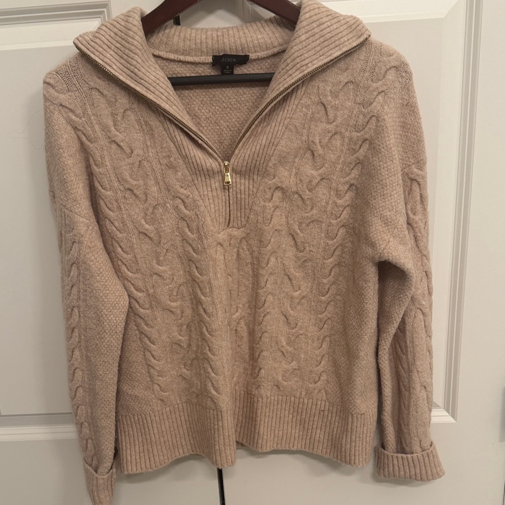 NWOT J. Crew Tan Cable Knit Half-Zip Sweater